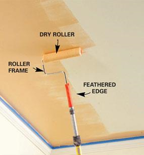 Feather paint with a dry roller in large areas